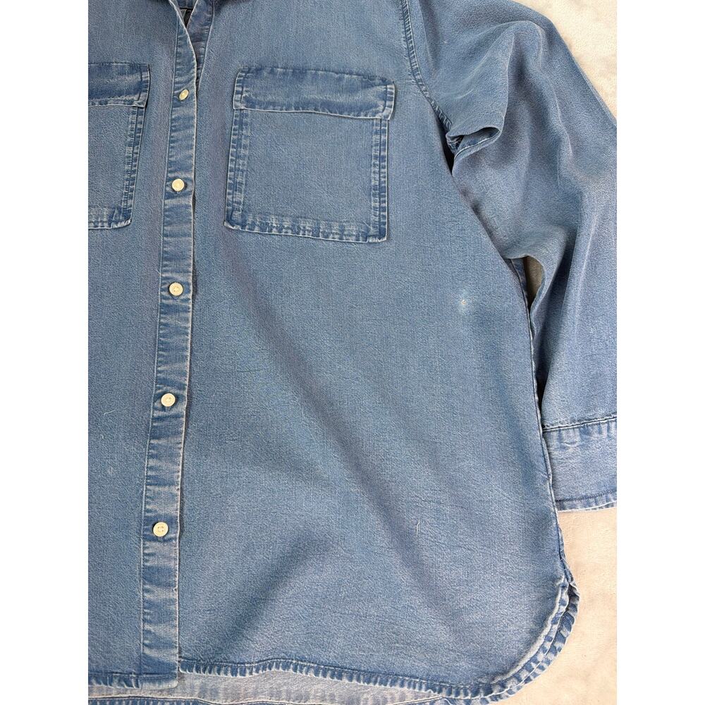 Gap Tencel Denim Utility Boyfriend Shirt Light Indigo Women's XL Double Pocket - Picture 4 of 12